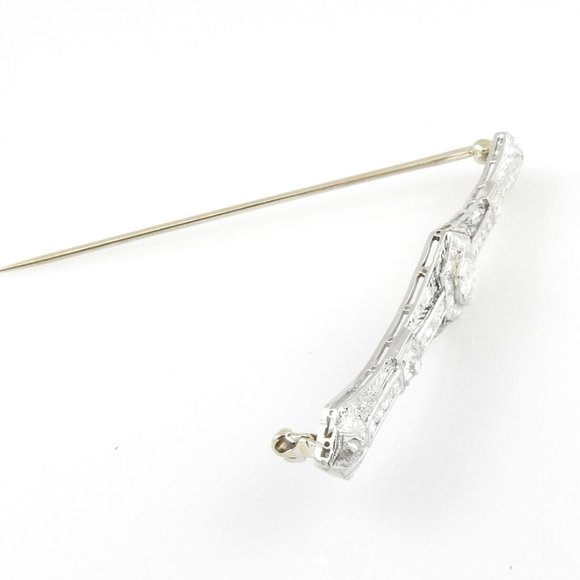Vintage 14 Karat White Gold and Diamond Bar Pin - Picture 6 of 9